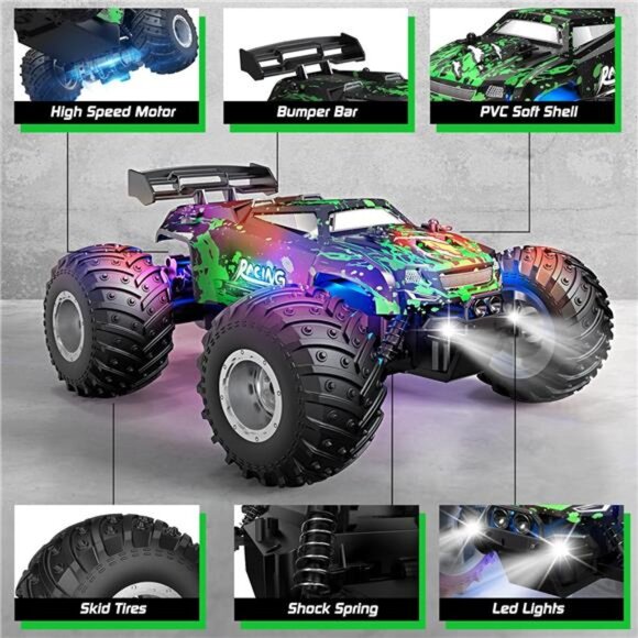 Remote Control Car, 1:18 Scale All Terrain RC Cars, 2WD 20Km/h with Colorful Led - Picture 6 of 7